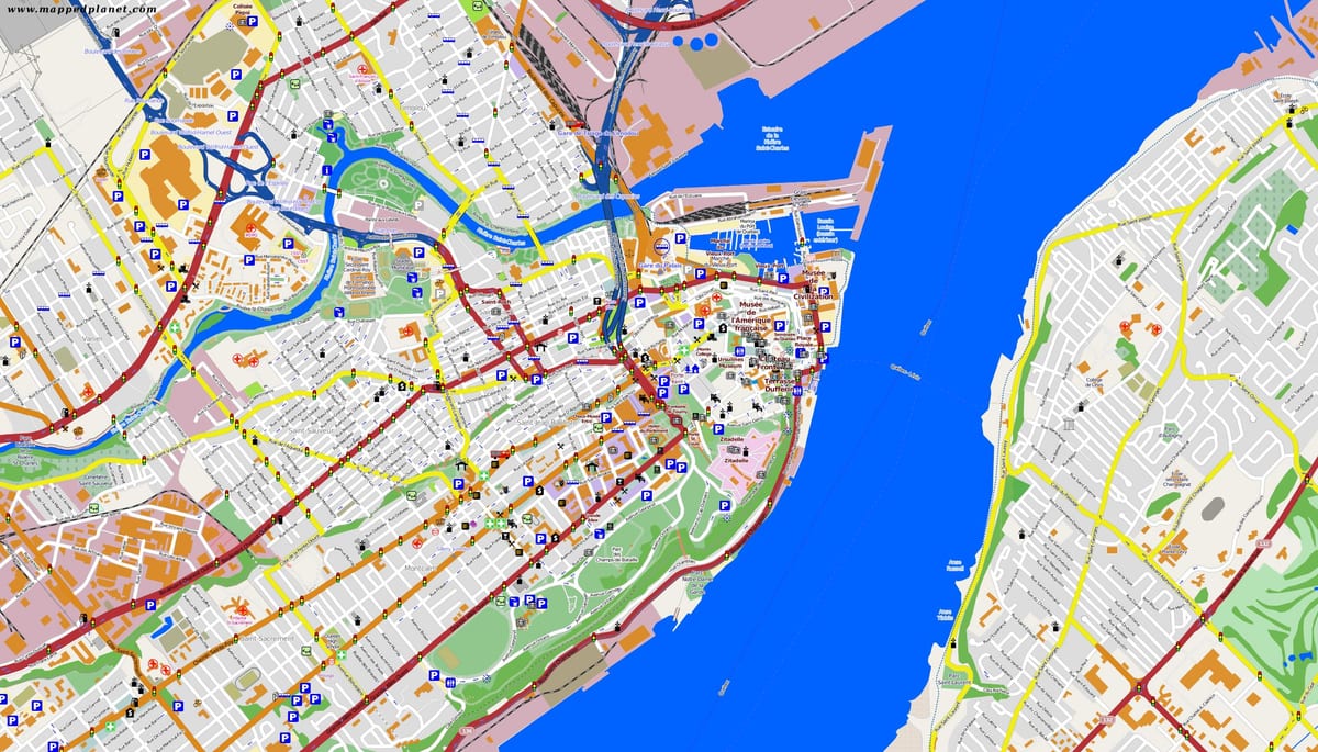Kartta Quebec City ja ympäröivää aluetta