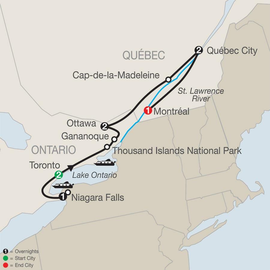 Kartta Quebec kanadan kaupunkeihin